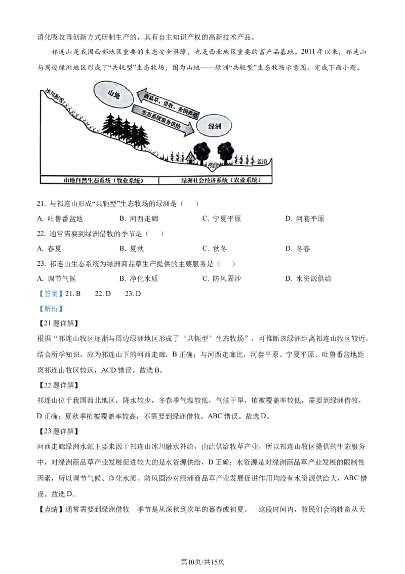 精品解析：江苏省苏州市2023-2024学年高二下学期6月期末地理试题（解析版）_A1502026各地模拟卷（超值！）_6月_240630江苏省苏州市2023-2024学年高二下学期6月期末