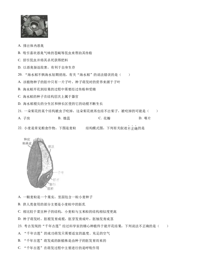 精品解析：北京市顺义区仁和中学2022年八年级上学期期中生物试题（原卷版）(1)_北京初中期末题_C605-京七八九_B京生物七八九_北京八上生物_2022-2023