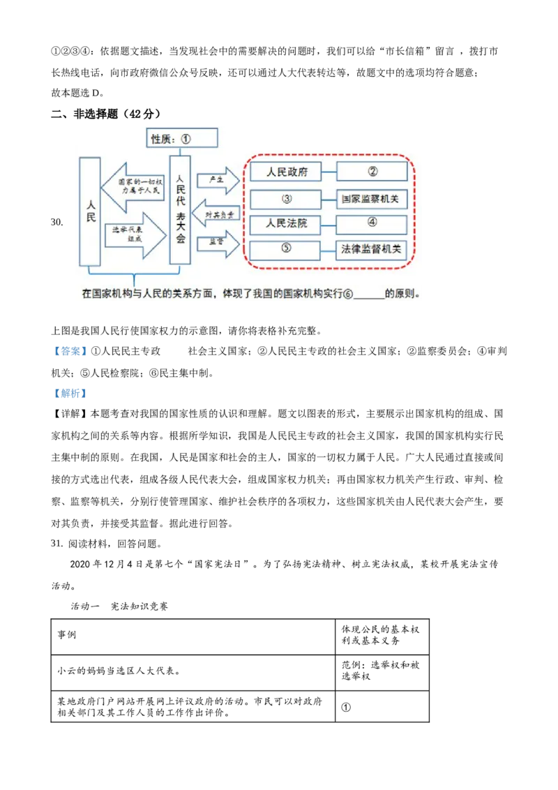 精品解析：北京市第一〇一中学2020-2021学年八年级下学期期中道德与法治试题（解析版）(1)_北京初中期末题_C605-京七八九_B京市道德与法治七八九_道法_北京8下道法_北京道法8下期中