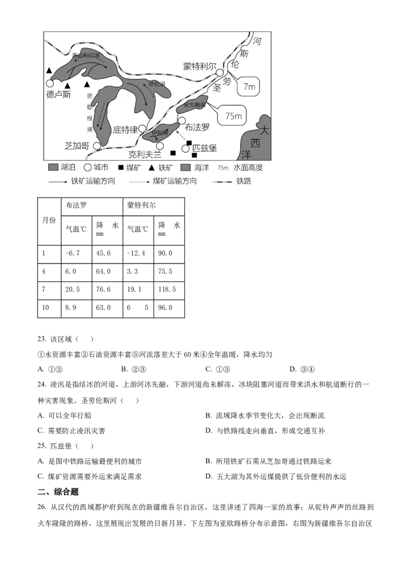 精品解析：北京市通州区2022-2023学年八年级下学期5月查漏补缺练习试题（原卷版）(1)_北京初中期末题_C605-京七八九_B京地理七八九_地理_北京八下地理