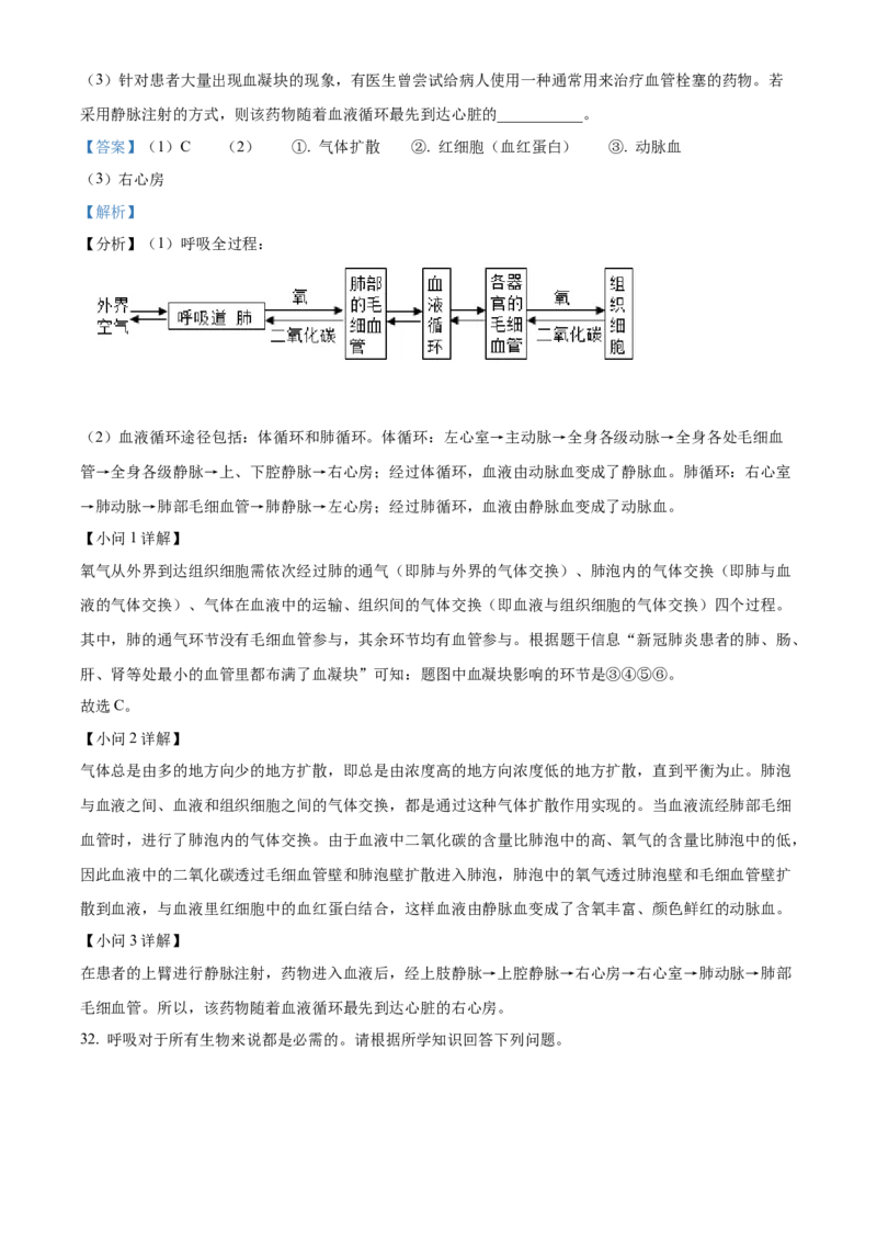 精品解析：北京市朝阳区2019-2020学年七年级下学期期末生物试题（解析版）(1)_北京初中期末题_C605-京七八九_B京生物七八九_北京7下生物_2019-2020
