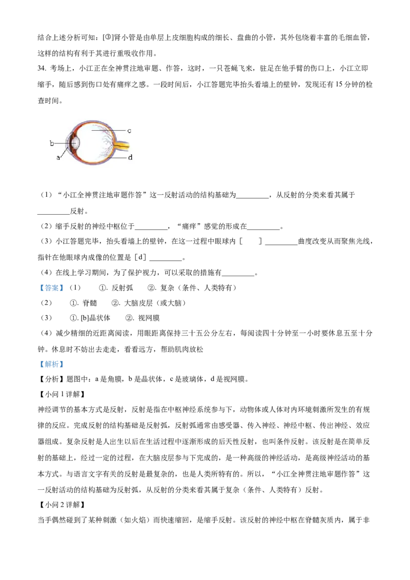 精品解析：北京市朝阳区2019-2020学年七年级下学期期末生物试题（解析版）(1)_北京初中期末题_C605-京七八九_B京生物七八九_北京7下生物_2019-2020