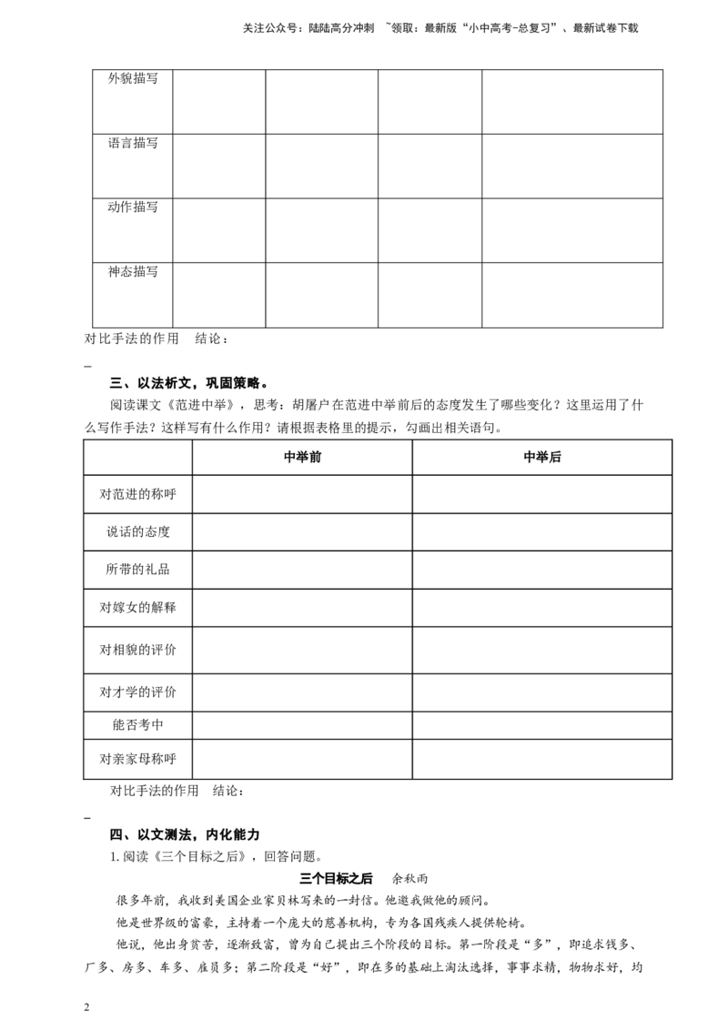 中考小说中的对比手法专题复习导学案_02中考总复习（2026版更新中）_01-语文-中考总复习_2025年中考资料_备考2025中考语文二轮专项复习课件+教案+导学案