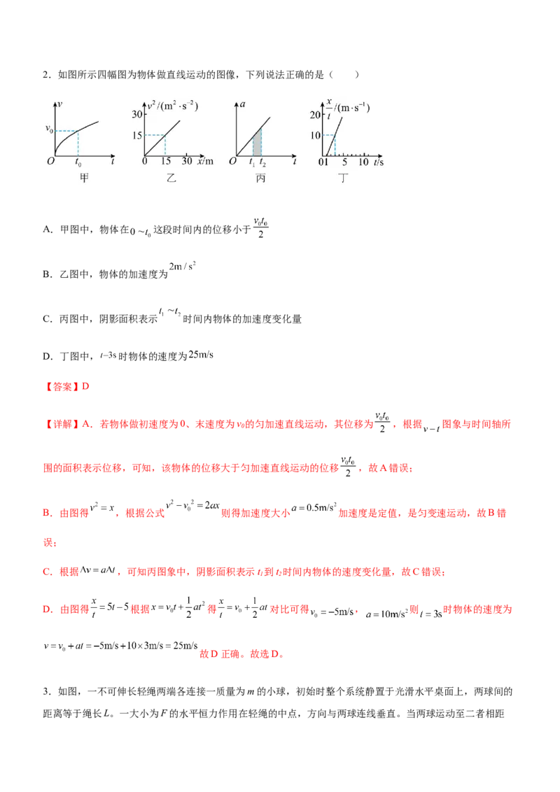 专题02三大力场中的直线运动（精练）（解析版）_4.2025物理总复习_赠品通用版（老高考）复习资料_二轮复习_2023年高考物理二轮复习讲练测（全国通用）288435117