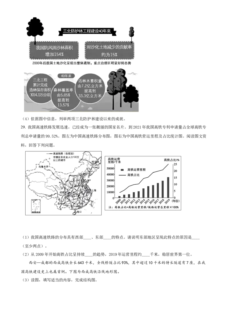 精品解析：北京市朝阳区2021-2022学年七年级下学期期末地理试题（原卷版）(1)_北京初中期末题_C605-京七八九_B京地理七八九_地理_北京7下地理_2021-2022