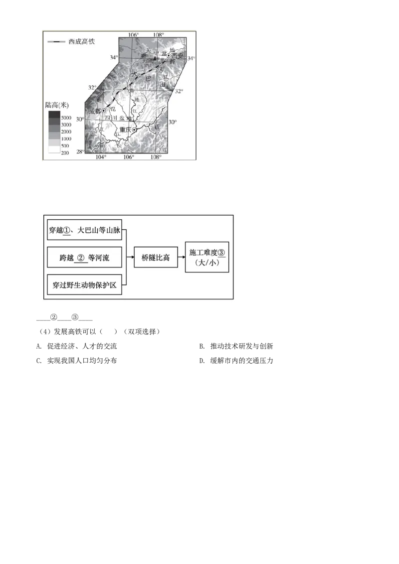 精品解析：北京市朝阳区2021-2022学年七年级下学期期末地理试题（原卷版）(1)_北京初中期末题_C605-京七八九_B京地理七八九_地理_北京7下地理_2021-2022