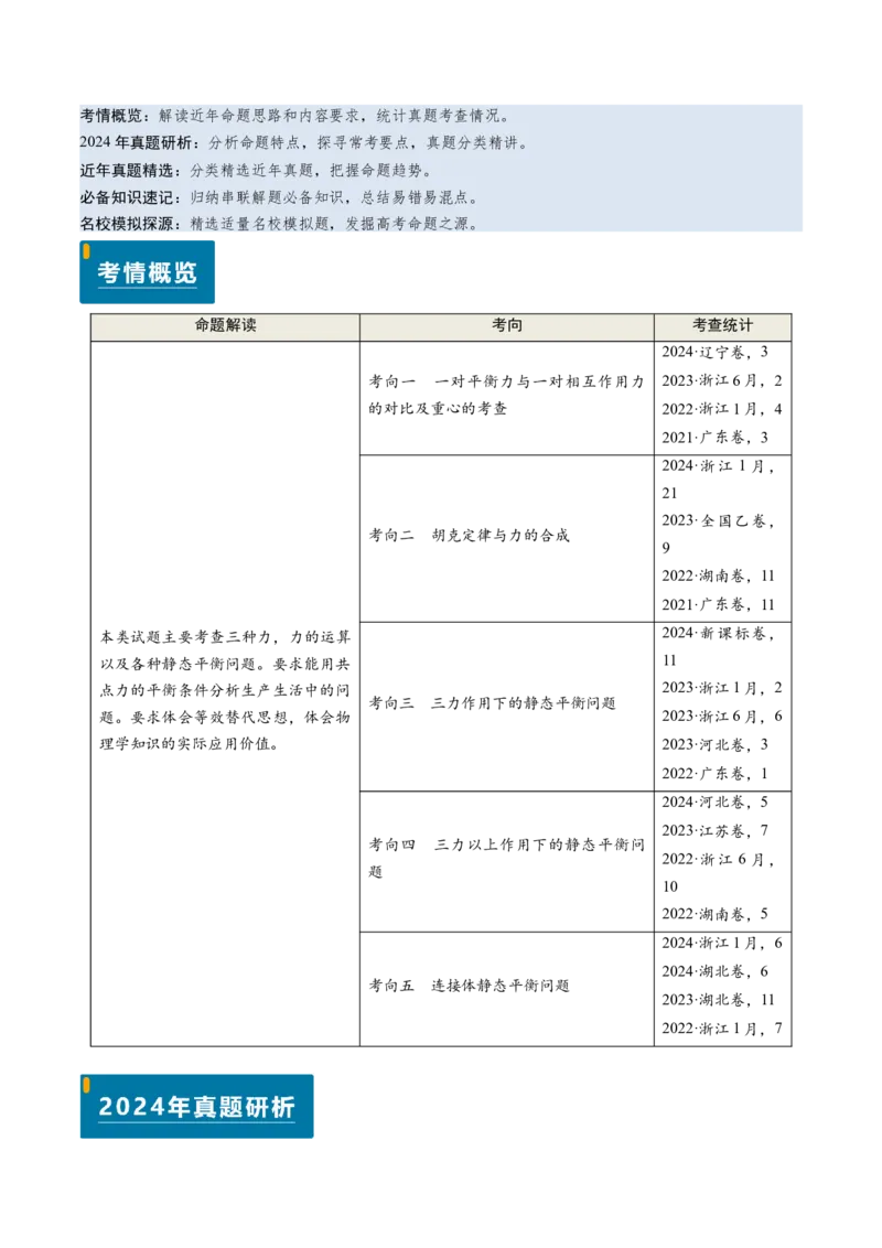 专题02三种力及静态平衡-（解析版）_4.2025物理总复习_2025年新高考资料_专项复习_备战2025年高考物理真题题源解密（新高考通用）（完结）