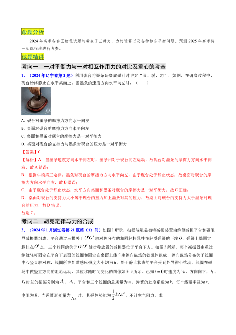 专题02三种力及静态平衡-（解析版）_4.2025物理总复习_2025年新高考资料_专项复习_备战2025年高考物理真题题源解密（新高考通用）（完结）
