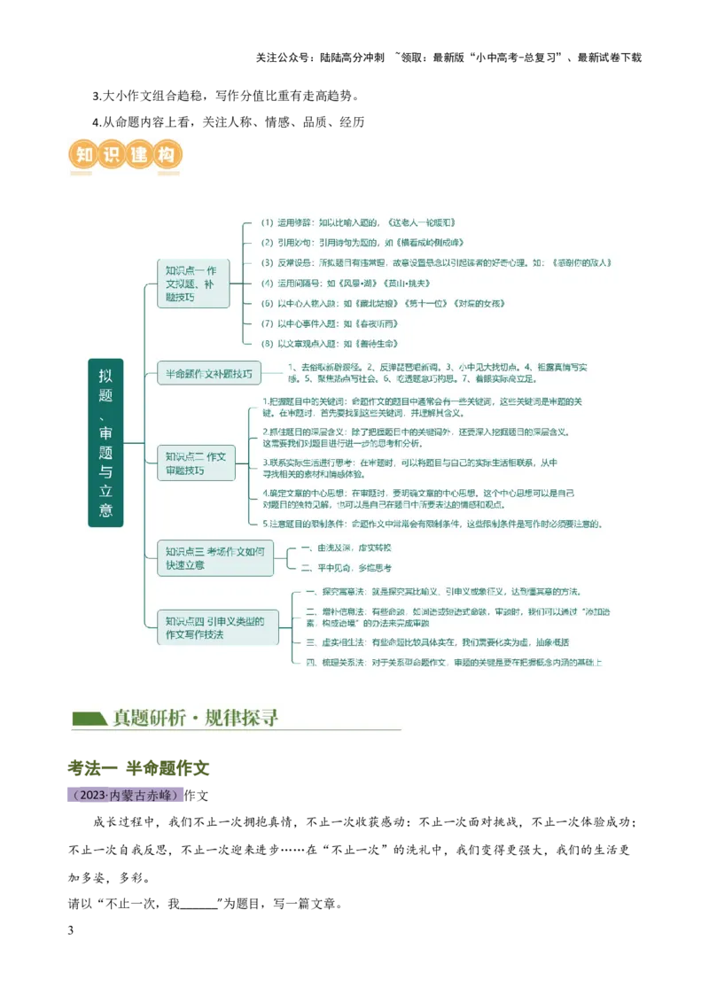 专题34记叙文写作高分技巧（拟题、审题与立意）（讲练）-2024年中考语文二轮复习讲练测（全国通用）（解析版）_02中考总复习（2026版更新中）_01-语文-中考总复习_2024年中考资料_讲义