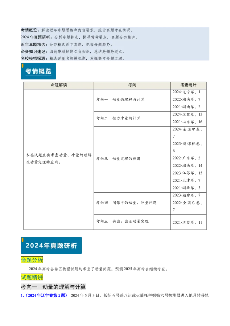 专题12动量、冲量的理解及动量定理的应用（原卷版）_4.2025物理总复习_2025年新高考资料_专项复习_备战2025年高考物理真题题源解密（新高考通用）（完结）