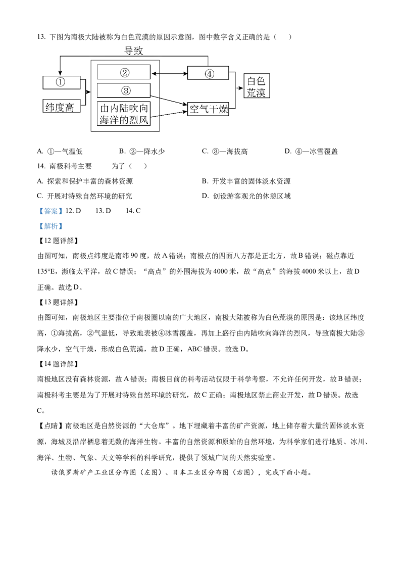 精品解析：北京市第十四中学2022-2023学年八年级下学期期中地理试题（解析版）(1)_北京初中期末题_C605-京七八九_B京地理七八九_地理_北京八下地理