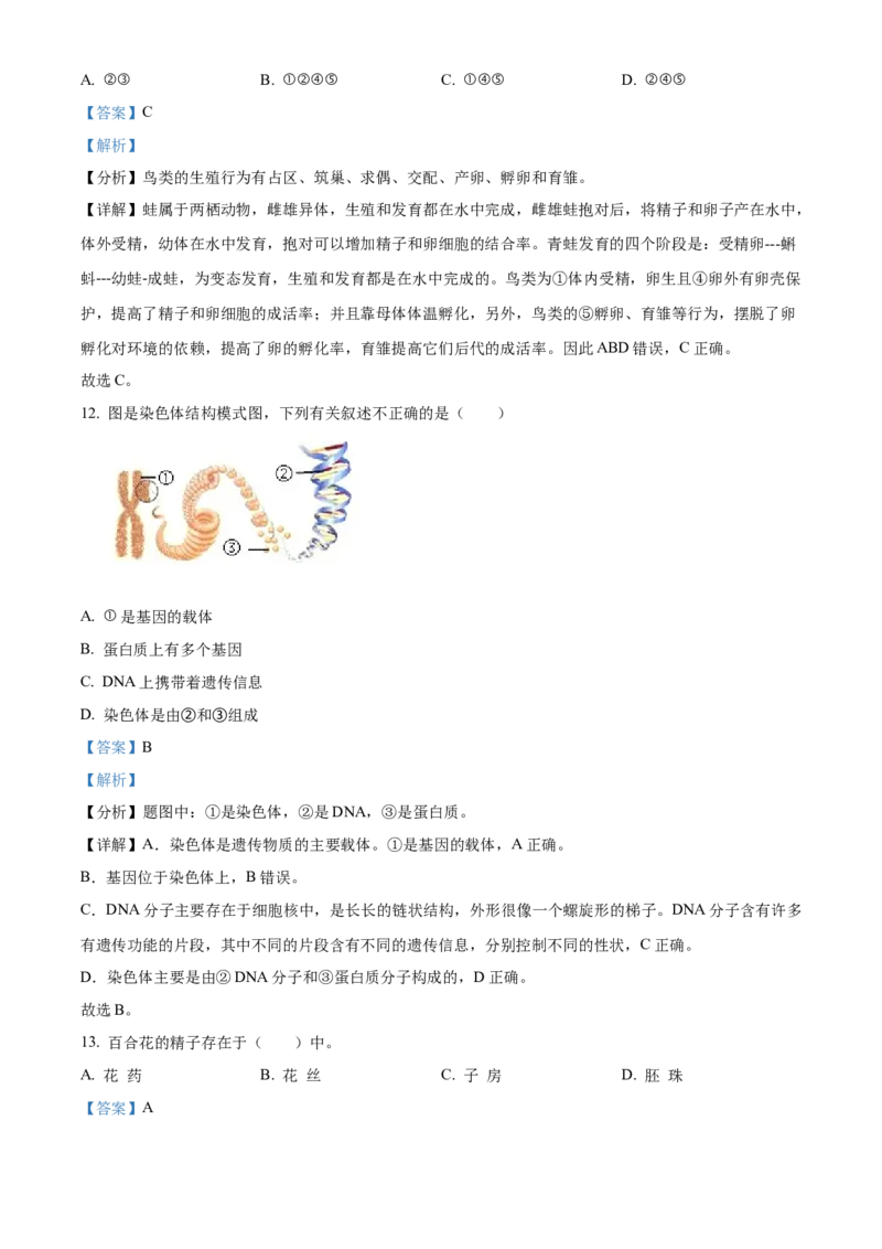精品解析：北京市顺义区2022-2023学年八年级上学期期末生物试题（解析版）(1)_北京初中期末题_C605-京七八九_B京生物七八九_北京八上生物_2022-2023