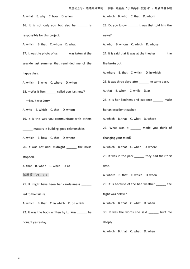 专题J-17简语法-单选题专练强调句2025年中考英语最新讲解+练习题汇编（全国通用）_02中考总复习（2026版更新中）_03-英语-中考总复习_2025中考复习资料