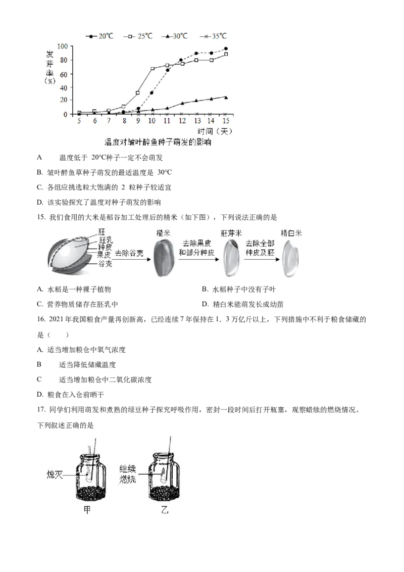 精品解析：北京市第二中学教育集团2022-2023学年七年级上学期期末生物试题（原卷版）(1)_北京初中期末题_C605-京七八九_B京生物七八九_北京7上生物_2022-2024_北京生物7上期末