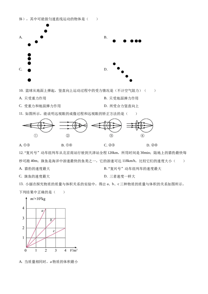 精品解析：北京市石景山区2019-2020学年八年级上学期期末考试物理试题（原卷版）(1)_北京初中期末题_C605-京七八九_B京物理八九_物理_八年级上学期物理_2019-2020