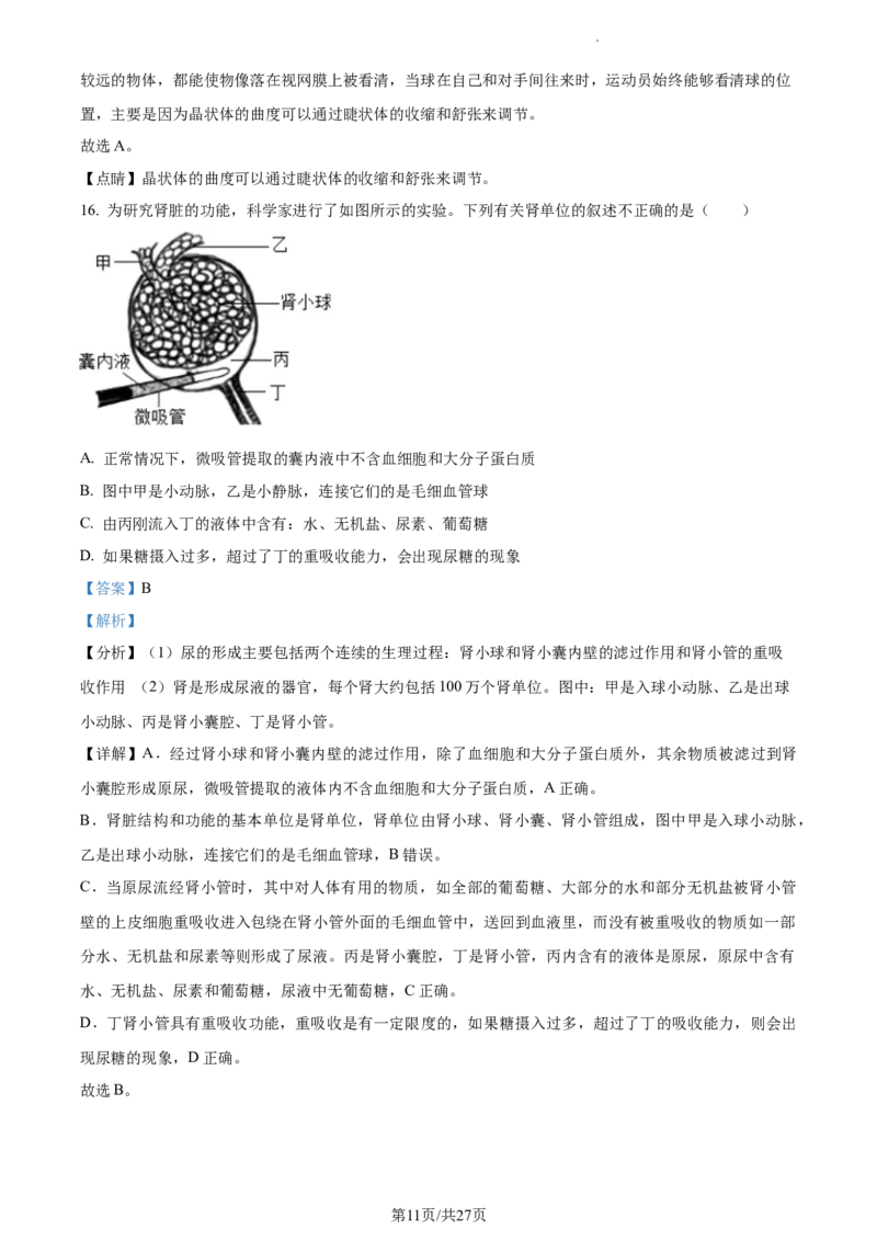 精品解析：北京市第二中学教育集团2022-2023学年八年级下学期期中生物试题（解析版）(1)_北京初中期末题_C605-京七八九_B京生物七八九_北京7下生物_2022-2024_北京生物7下期中