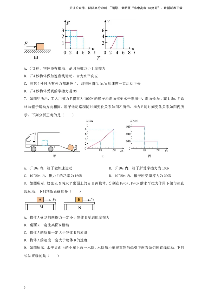 专题36平衡力与摩擦力问题（原卷版）_02中考总复习（2026版更新中）_04-物理-中考总复习_2024年中考复习资料_二轮复习