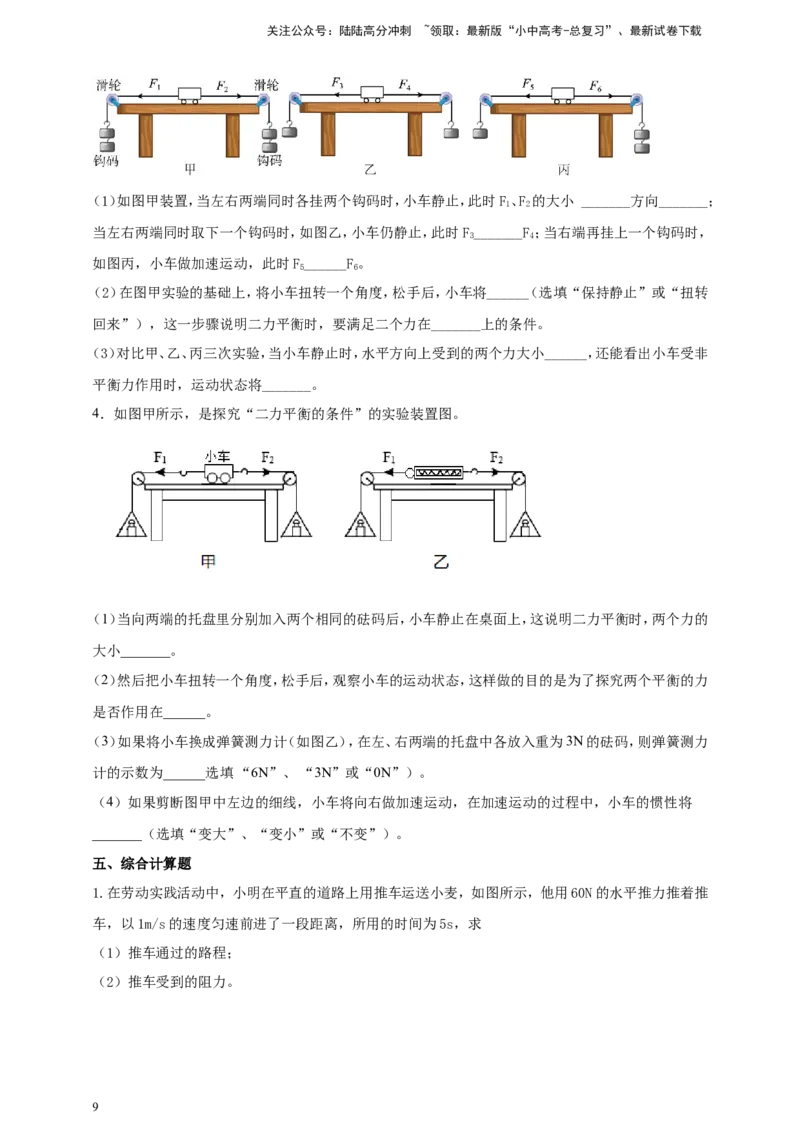 专题36平衡力与摩擦力问题（原卷版）_02中考总复习（2026版更新中）_04-物理-中考总复习_2024年中考复习资料_二轮复习