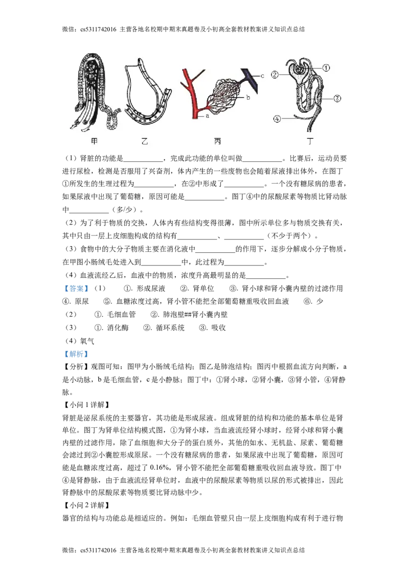 精品解析：北京市通州区运河中学东校区2021-2022学年七年级下学期诊断生物试题（解析版）(1)_北京初中期末题_C605-京七八九_B京生物七八九_北京7下生物_2022-2024_北京生物7下月考