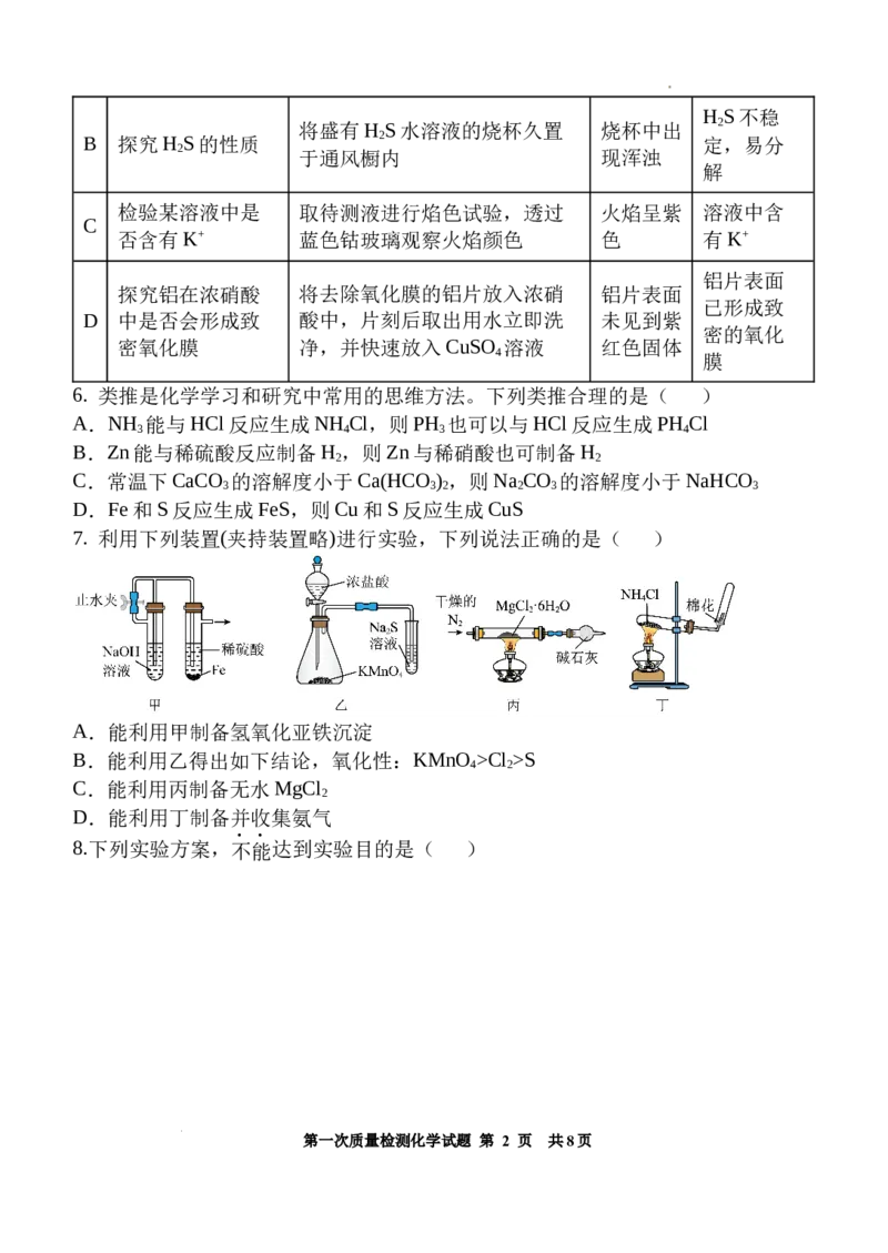 陕西省西安中学2024-2025学年高三上学期10月月考化学试题_A1502026各地模拟卷（超值！）_10月_241007陕西省西安中学2024-2025学年高三上学期10月月考（第一次质量检测考试）