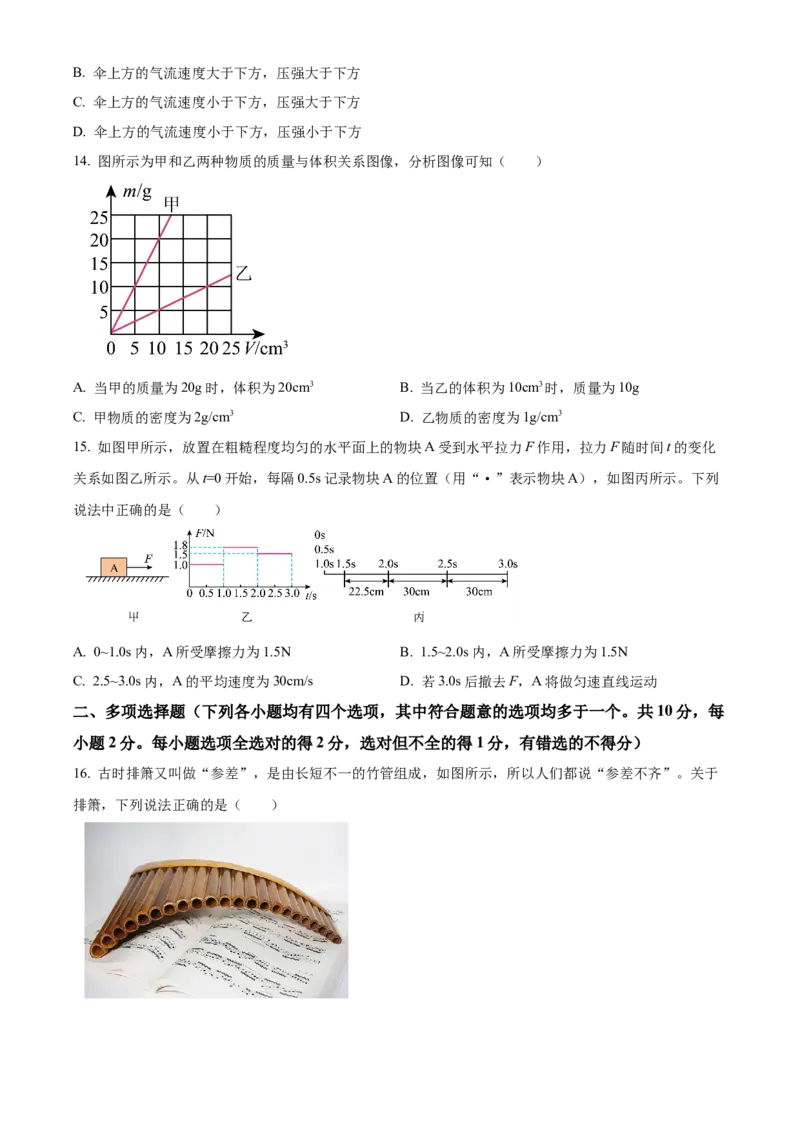 精品解析：北京市顺义区2022一2023学年八年级上学期期末教学质量检测物理试题（原卷版）(1)_北京初中期末题_C605-京七八九_B京物理八九_物理_八年级上学期物理_2022-2023