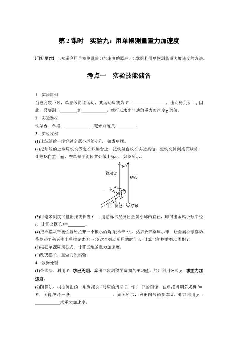 第八章　第2课时　实验九：用单摆测量重力加速度_4.2025物理总复习_2025年新高考资料_一轮复习_2025物理大一轮复习讲义+课件ppt（完结）_2025物理大一轮复习讲义学生用书Word版文档整书