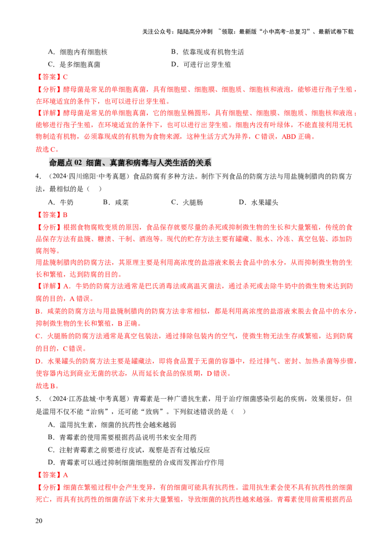 主题二生物的多样性（讲练）（解析版）_02中考总复习（2026版更新中）_08-生物-中考总复习_2025中考复习资料_2025中考二轮课件ppt+讲义+练习生物_讲义+练习