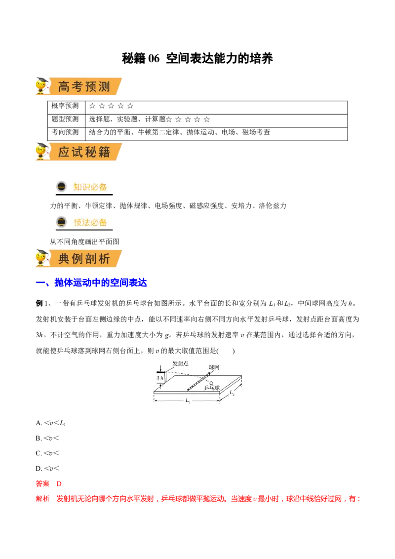 秘籍06空间表达能力的培养-备战2023年高考物理抢分秘籍（新高考专用）（解析版）_4.2025物理总复习_2023年新高复习资料_备战2023年高考物理抢分秘籍（新高考专用）