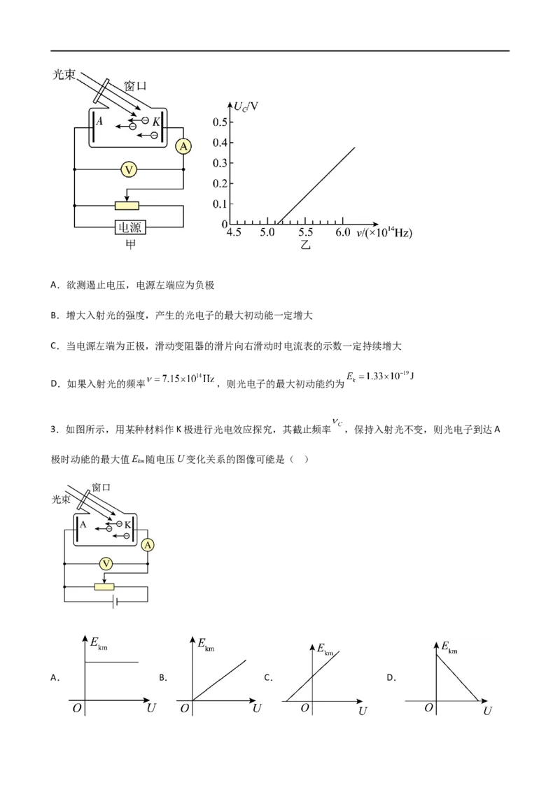 专题76光电效应、波尔理论（原卷版）_4.2025物理总复习_2023年新高复习资料_一轮复习_2023届高三物理一轮复习多维度导学与分层专练