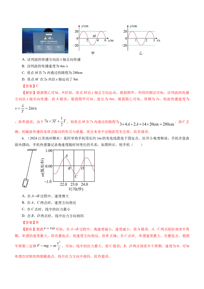 押江苏卷2题机械振动、机械波（解析版）_4.2025物理总复习_2024年新高考资料_5.2024三轮冲刺_备战2024年高考物理临考题号押题（江苏卷）322751514