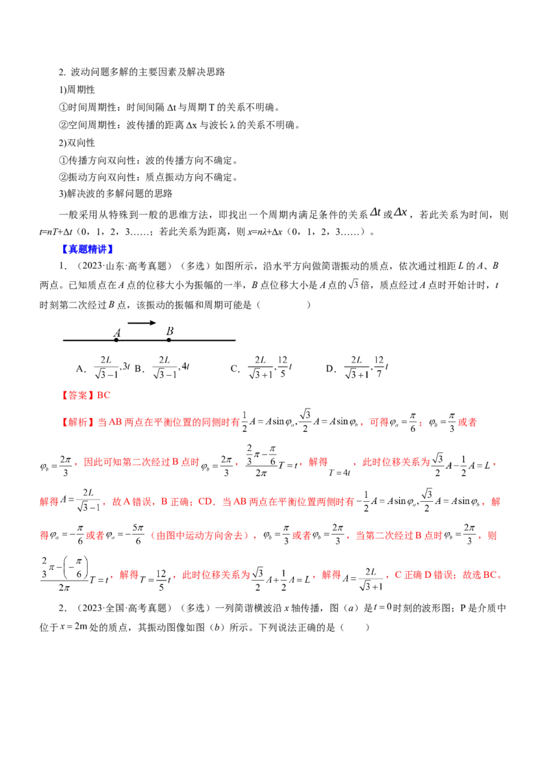 押江苏卷2题机械振动、机械波（解析版）_4.2025物理总复习_2024年新高考资料_5.2024三轮冲刺_备战2024年高考物理临考题号押题（江苏卷）322751514