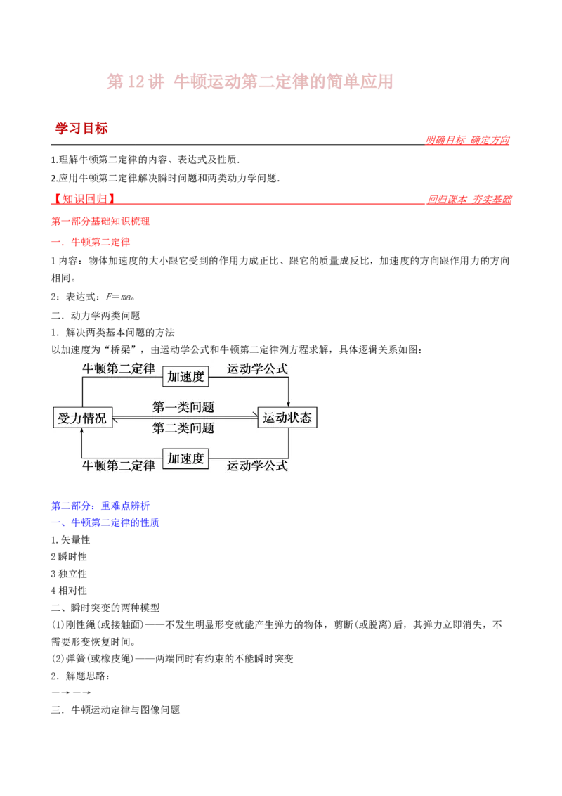 第12讲牛顿第二定律的简单应用-2024届高中物理一轮复习提升素养导学案（全国通用）解析版_4.2025物理总复习_2024年新高考资料_1.2024一轮复习