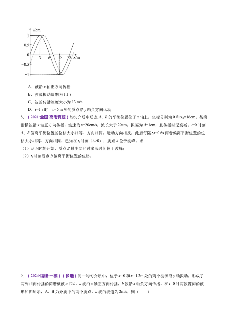 专题15机械振动与机械波（练习）（原卷版）_4.2025物理总复习_2024年新高考资料_2.2024二轮复习_2024年高考物理二轮复习讲练测（新教材新高考）