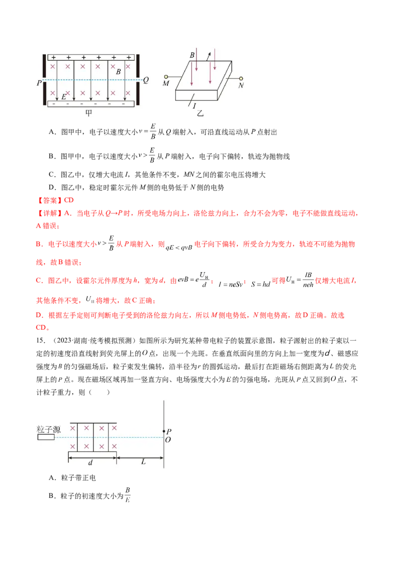 第52讲洛伦兹力与现代科技（练习）（解析版）_4.2025物理总复习_2024年新高考资料_1.2024一轮复习_2024年高考物理一轮复习讲练测（新教材新高考）_第52讲洛伦兹力与现代科技（练习）