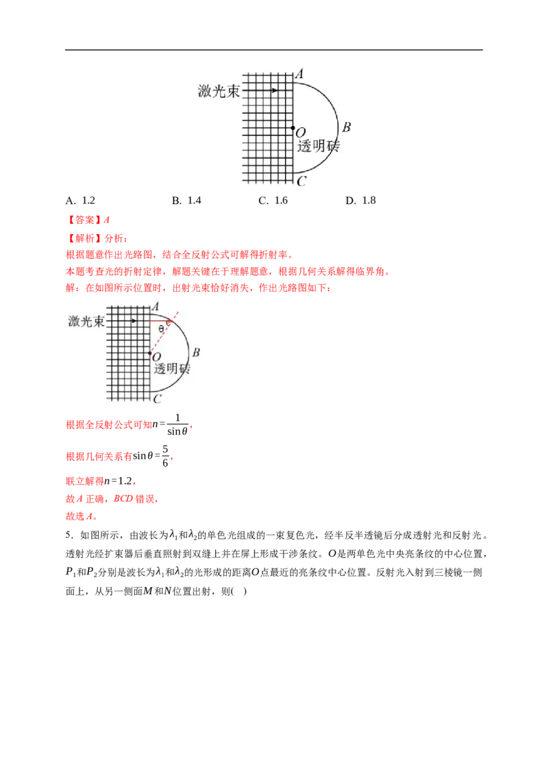 第01练　光的折射　全反射（解析版）_4.2025物理总复习_2023年新高复习资料_一轮复习_2023年高考物理一轮复习小题多维练（新高考专用）_第十四章　光　电磁波_第01练光的折射　全反射