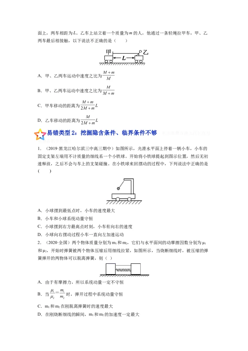 备战2023年高考物理考试易错题&mdash;&mdash;易错点15动量守恒定理及其应用_4.2025物理总复习_2023年新高复习资料_一轮复习_备战2023新高考物理一轮复习考试易错题（含答案）