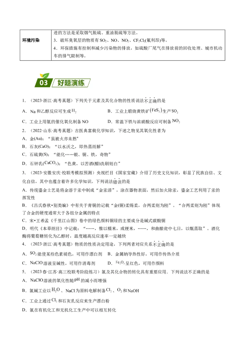 06元素及其化合物-暑假培优（解析版）_2025秋高中《化学暑假衔接讲义》新高一、二、三（培优讲义+暑假作业本）_新高三化学暑假培优专练