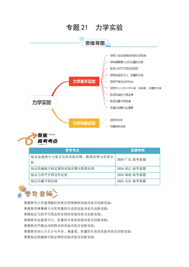专题21力学实验（原卷版）_4.2025物理总复习_2025年新高考资料_一轮复习_2025年高考物理一轮复习知识清单