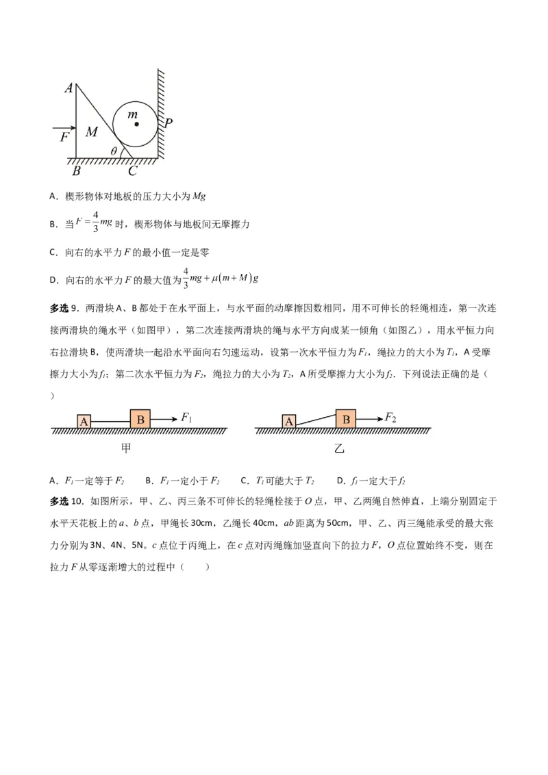 第10讲共点力平衡二-2024届高中物理一轮复习提升素养导学案（全国通用）原卷版_4.2025物理总复习_2024年新高考资料_1.2024一轮复习_2024届高中物理一轮复习提升素养导学案（全国通用）