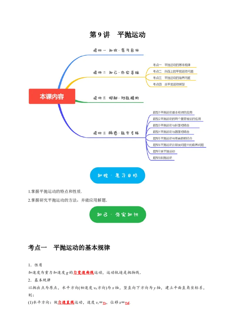第9讲　平抛运动（解析版）_4.2025物理总复习_2025年新高考资料_一轮复习_2025届高考物理一轮复习考点精讲精练（全国通用）（完结）