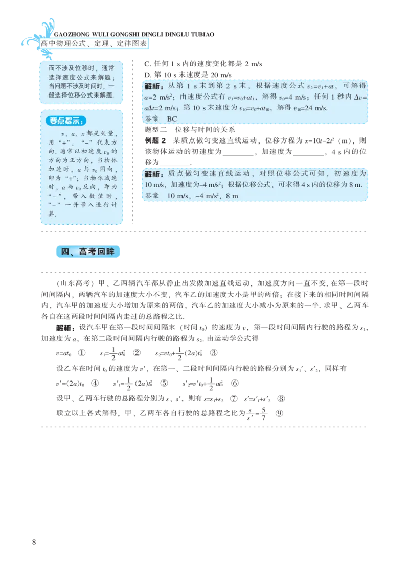 必修模块第二章匀变速直线运动的研究-高中物理公式、定理、定律图表（必修选修）_4.2025物理总复习_2023年新高复习资料_专项复习_高中物理公式、定理、定律图表（必修+选修）