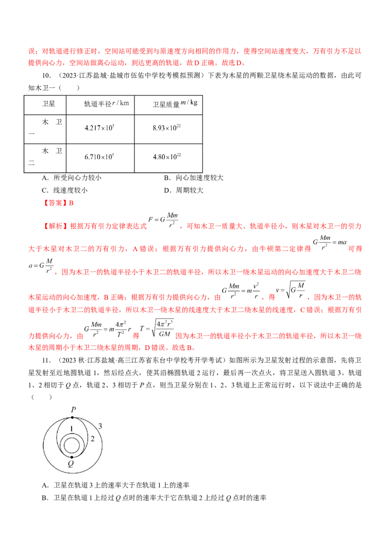 押江苏卷6题万有引力宇宙航行（解析版）_4.2025物理总复习_2024年新高考资料_5.2024三轮冲刺_备战2024年高考物理临考题号押题（江苏卷）322751514