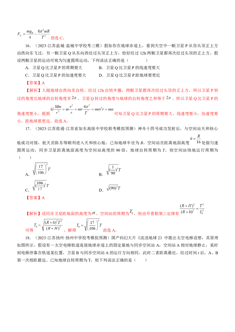 押江苏卷6题万有引力宇宙航行（解析版）_4.2025物理总复习_2024年新高考资料_5.2024三轮冲刺_备战2024年高考物理临考题号押题（江苏卷）322751514