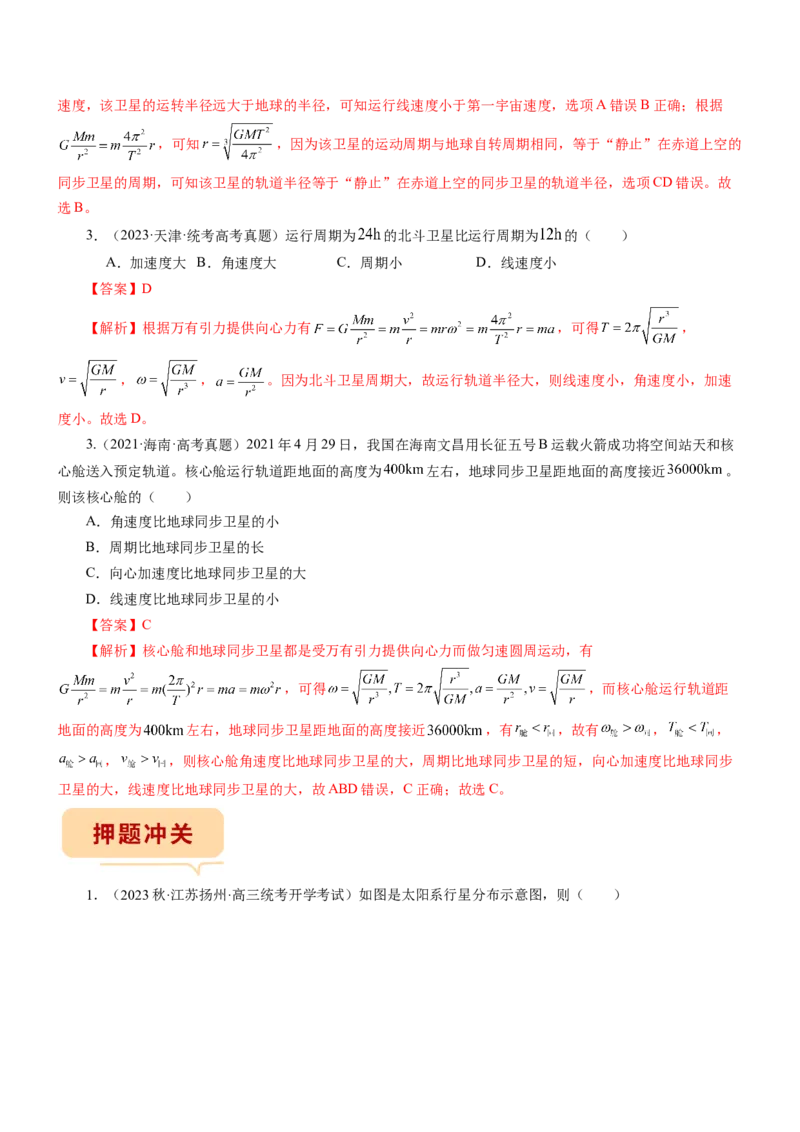 押江苏卷6题万有引力宇宙航行（解析版）_4.2025物理总复习_2024年新高考资料_5.2024三轮冲刺_备战2024年高考物理临考题号押题（江苏卷）322751514