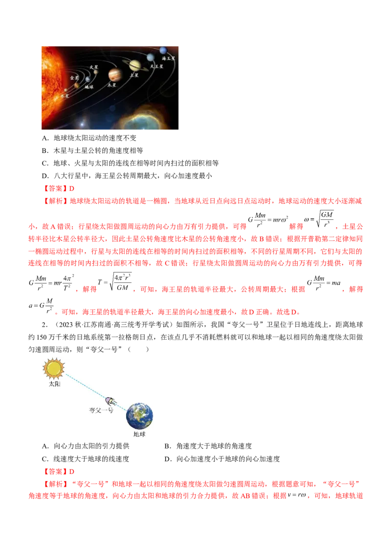 押江苏卷6题万有引力宇宙航行（解析版）_4.2025物理总复习_2024年新高考资料_5.2024三轮冲刺_备战2024年高考物理临考题号押题（江苏卷）322751514