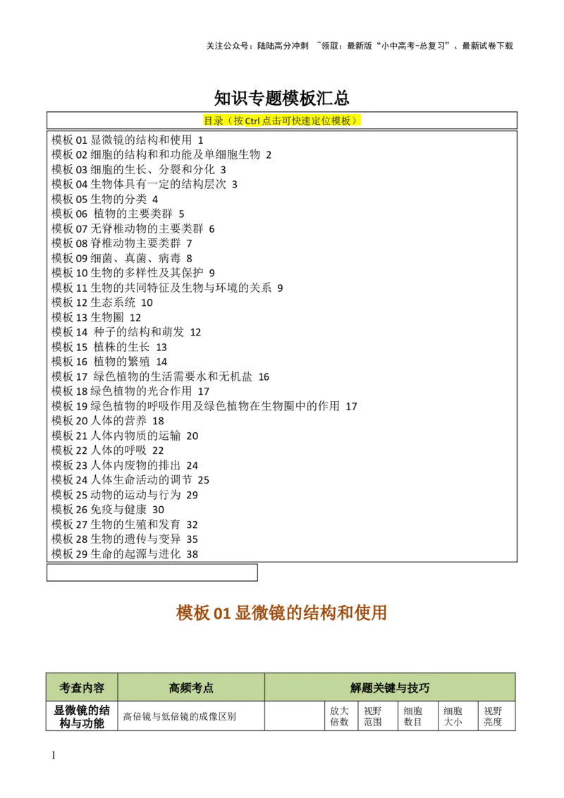 初中生物29大知识专题答题技巧与模板汇总_02中考总复习（2026版更新中）_08-生物-中考总复习_2025中考复习资料_2025年中考生物答题方法模板