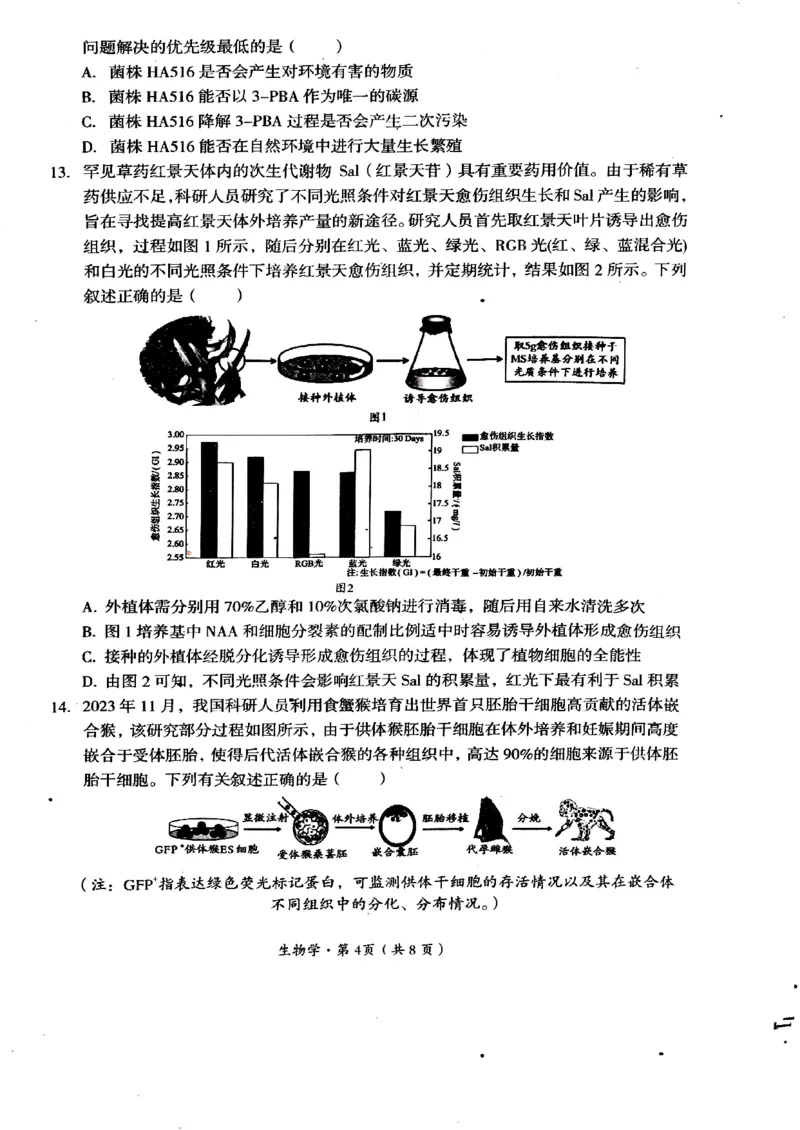 2025届四川省巴中市高三&ldquo;零诊&rdquo;考试生物试题_A1502026各地模拟卷（超值！）_9月_240920四川省巴中市2025届高三上学期&ldquo;零诊&rdquo;考试