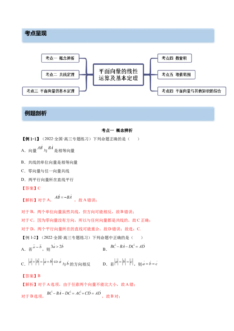 5.1平面向量的线性运算及基本定理（精讲）（基础版）（解析版）_2.2025数学总复习_2023年新高考资料_一轮复习_2023年高考数学一轮复习（基础版）（新高考地区专用）