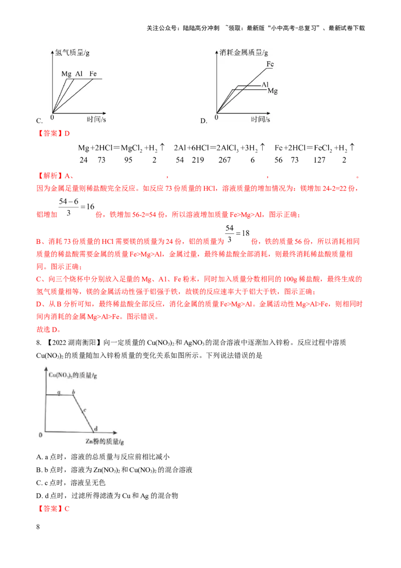 微专题4金属与酸、盐溶液反应的分析（解析版）_02中考总复习（2026版更新中）_05-化学-中考总复习_2024年中考复习资料_一轮复习资料_备战2024年中考化学一轮复习考点帮（人教版）