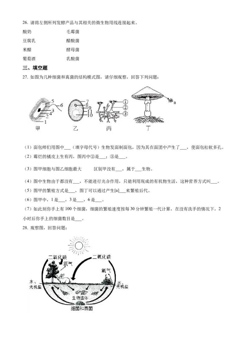 精品解析：天津北京师范大学静海附属学校(天津市静海区北师大实验学校)2023-2024学年八年级上学期期中生物试题（原卷版）(1)_北京初中期末题_C605-京七八九_B京生物七八九_北京八上生物